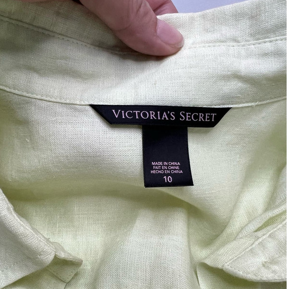 NEW Victoria's Secret 100% Linen Light Yellow/Green Tie Waist Smocked Romper 10 - Picture 4 of 6